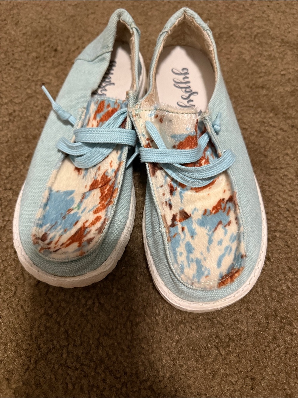 Gypsy Jazz womens Light Blue Canvas Slip-On Sneakers with Blue and Brown Pattern